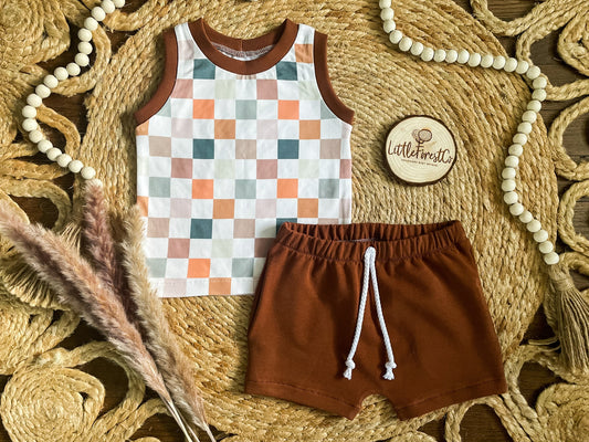 Muted Checker Tank & Play Shorts