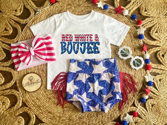 Red White and Boujee Bummies Set | 4th of July Fringe Bummies | 4th of July Glitter Bummies | Patriotic Outfit | Boujee 4th of July Outfit